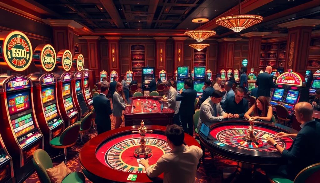 Enjoying a thrilling moment at https://789win.apartments/ with vibrant slot machines and excited players.