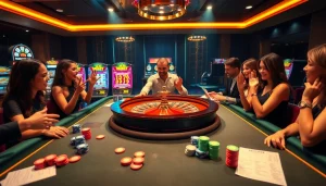 Exciting players placing bets at the tg88 roulette table in a luxurious casino.