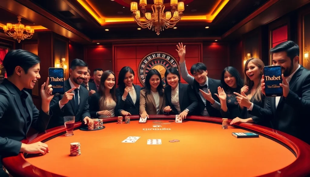 Join the excitement at Thabet Casino, featuring vibrant poker games and betting chips.