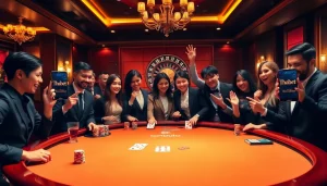 Join the excitement at Thabet Casino, featuring vibrant poker games and betting chips.