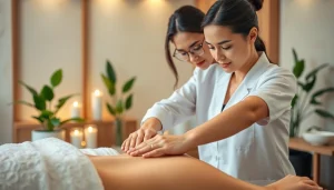 여성전용마사지에 집중하는 마사지 테라피스트가 편안한 스파 환경에서 고객을 마사지하는 모습