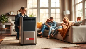 View of a Trane furnace dealer showcasing a Trane furnace in a warm home setting.