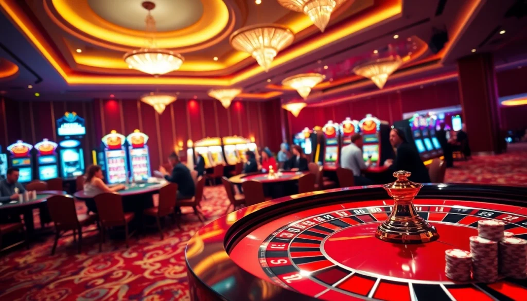 Engage with https://casinodeets.com showcasing an energetic casino gaming scene filled with excitement.