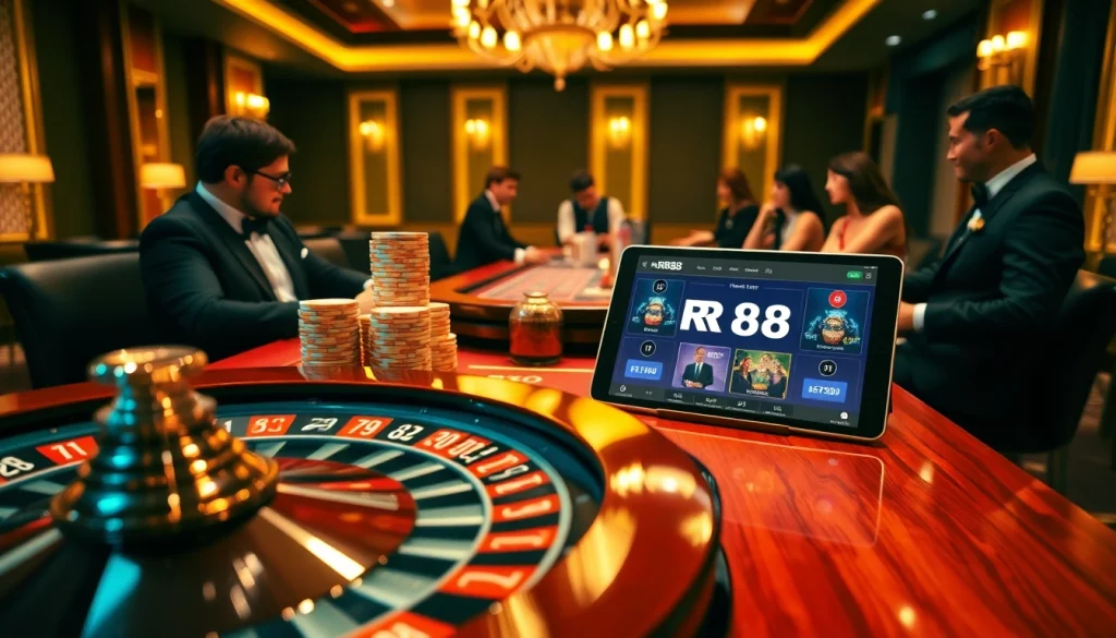 Exciting roulette game at RR88 casino, showcasing luxury and thrilling betting action.