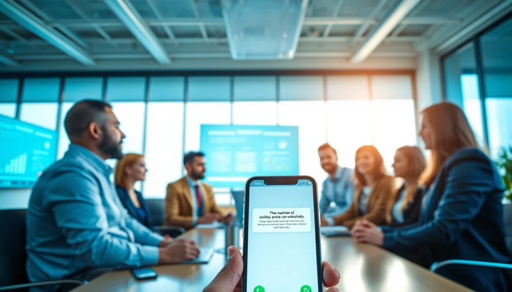 Phone number verification team collaborating in a modern office, showcasing trust and technology.
