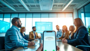 Phone number verification team collaborating in a modern office, showcasing trust and technology.