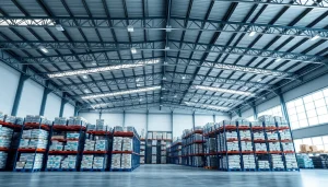 Showcasing warehousing solutions in an organized warehouse environment with efficient storage.