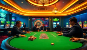 High-stakes poker game at https://hay88.deal/ with vibrant lighting and excited players.