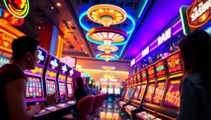 Nổ hũ abc8 showcases an exciting online casino environment with vibrant slot games and energized players.