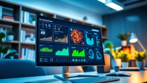 Find the best AI Tools showcased in a vibrant professional workspace with various tools and charts.