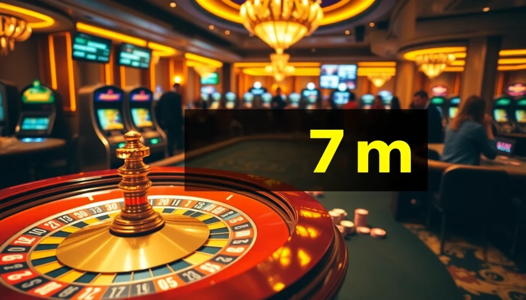 Engaging casino scene showcasing 7m betting odds and vibrant roulette wheel.