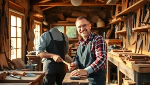 Trouver artisan qualifié travaillant avec différents outils dans un atelier lumineux.