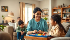 Perhekoti.fi:n perhehoidon ympäristö, jossa lapset ja hoitajat nauttivat yhdessäolosta.