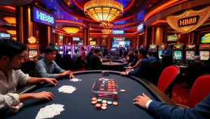 Experience thrilling gameplay at HB88 with vibrant casino tables and captivating slot machines.