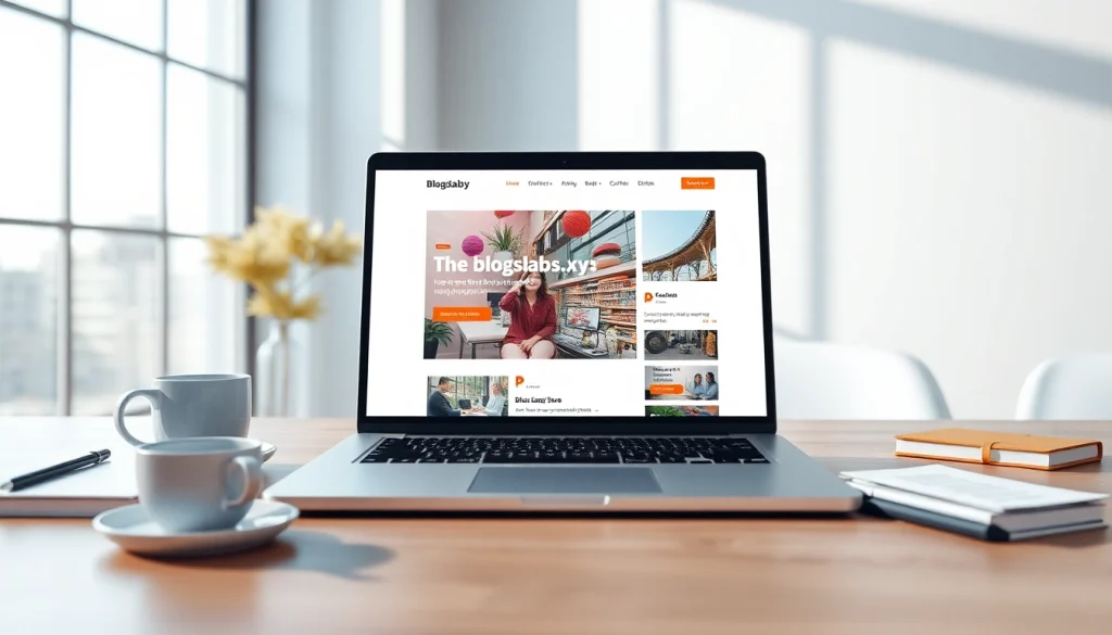 Modern digital workspace with blogslabs.xyz on laptop and inviting decor.