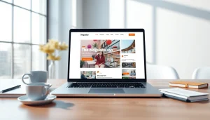 Modern digital workspace with blogslabs.xyz on laptop and inviting decor.