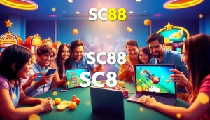 Engaging promotional image for SC88 showcasing online gaming excitement with diverse players using https://sc88.ad/ on modern devices.