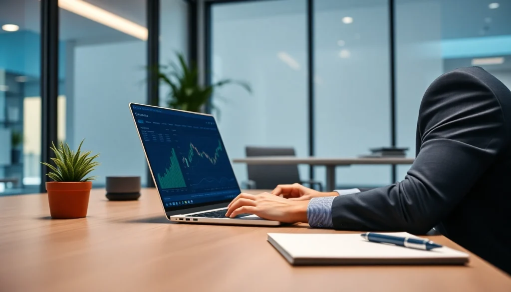 Professional workspace featuring Scotia Connect platform in use, emphasizing efficiency and trust.