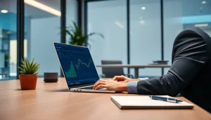 Professional workspace featuring Scotia Connect platform in use, emphasizing efficiency and trust.