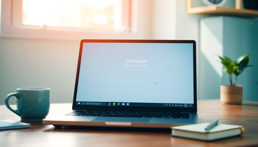 Download free VPN for enhanced security on Windows while using a laptop in a cozy workspace.