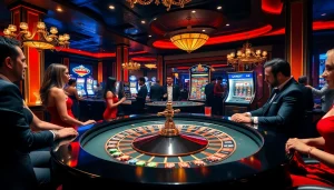 Experience thrilling gameplay at kubet77 with luxurious casino visuals featuring poker chips and a roulette wheel.