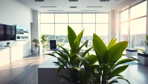 Showcasing a modern real estate office environment designed for professional engagements.