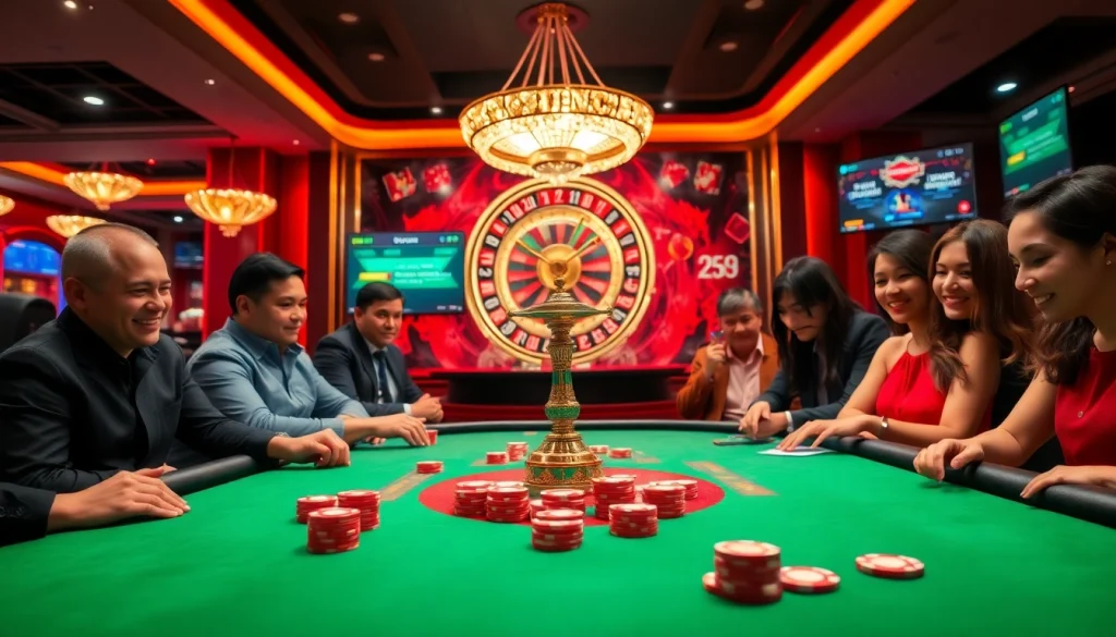 Experience the thrill of ib88 action at a glamorous casino table with eager players.