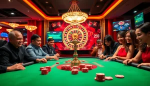 Experience the thrill of ib88 action at a glamorous casino table with eager players.