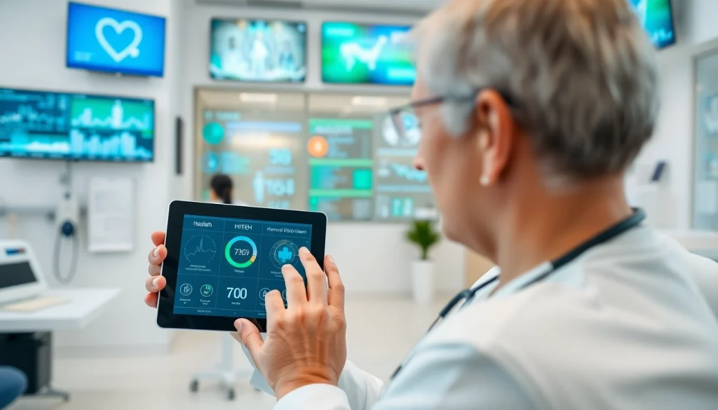 Engaging digital health technology usage at trevia.com with a patient in a modern clinic.