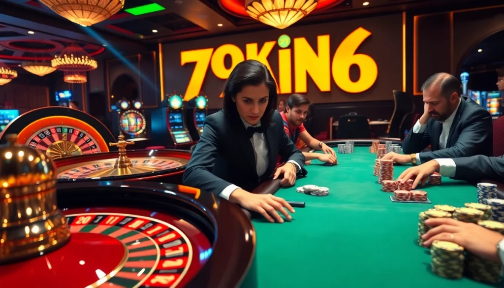 Players strategizing their bets at a luxurious 79king 6 casino table filled with excitement.