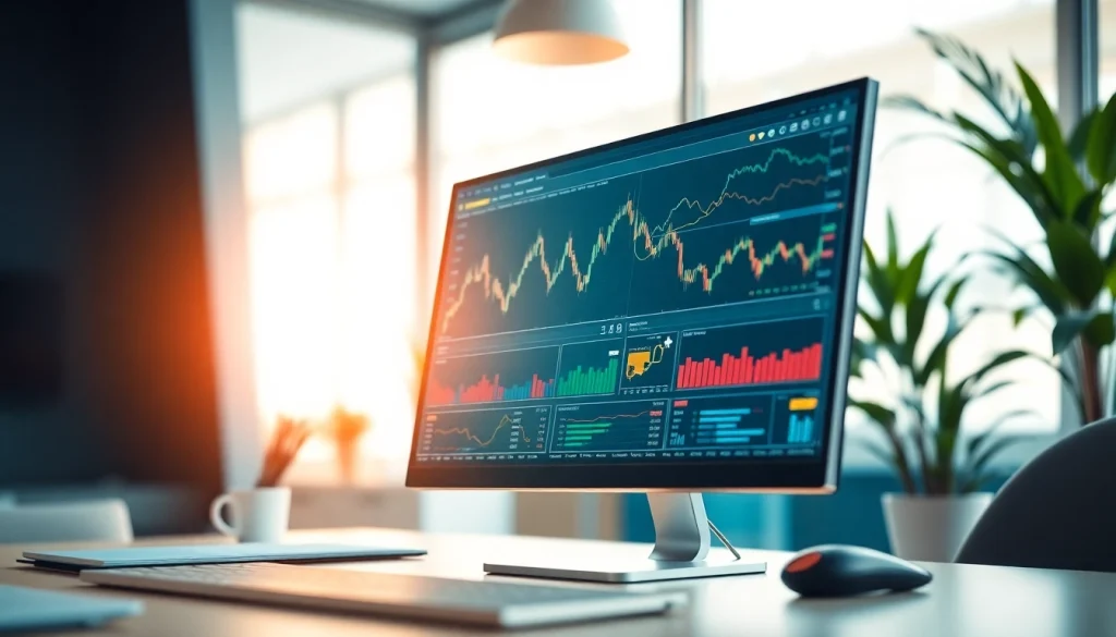 Utilizing hotforex mt4 on a vibrant trading dashboard in an organized office setting.