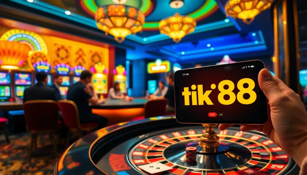 Người chơi tận hưởng tik 88 tại một casino sang trọng với poker, roulette và các hoạt động chơi game sôi động.
