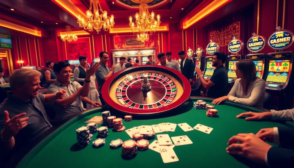 Exciting casino scene featuring roulette and poker, highlighting thrilling 888b betting games.