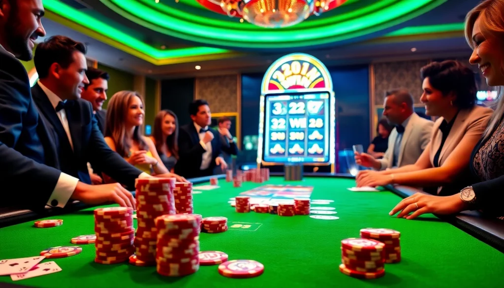 32WIN casino scene featuring vibrant gaming tables and engaged players.
