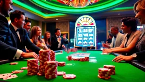 32WIN casino scene featuring vibrant gaming tables and engaged players.