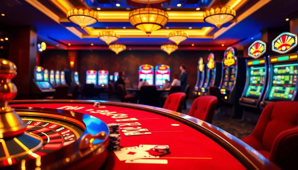 Experience the thrill of gambling at https://xx88.promo/ with an upscale casino environment, showcasing poker and roulette.