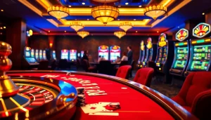 Experience the thrill of gambling at https://xx88.promo/ with an upscale casino environment, showcasing poker and roulette.