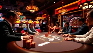 High-stakes poker scene with s8 chips and cards in a luxurious casino setting.