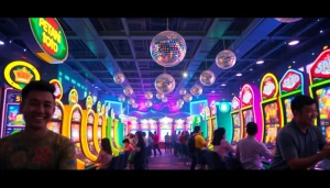 Petani toto dalam suasana ceria, menampilkan permainan slot yang memikat.