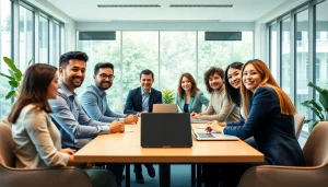 Engaging professionals discussing aspects of Business in a modern office setting.