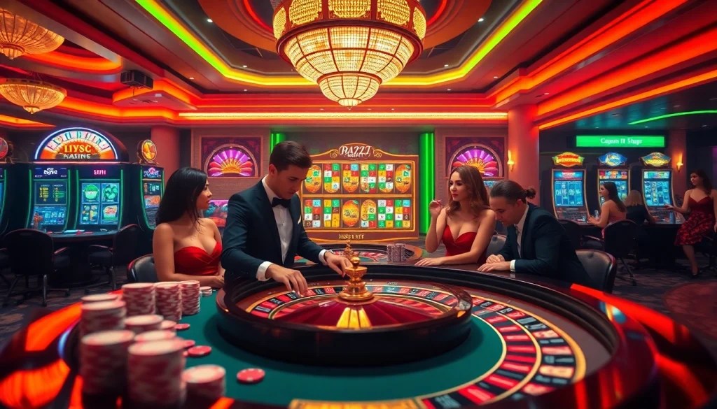 Engaging casino scene with gamblers at a roulette table connected to https://rr88.pizza/ showcasing high stakes excitement.