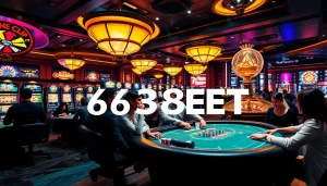 368BET players enjoying a thrilling moment at a luxury casino table surrounded by vibrant slot machines.