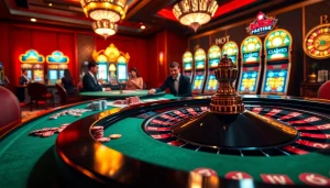 Engage in high-stakes poker at trang chủ hay88, featuring elegant players and vibrant slot machines.