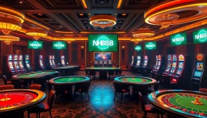Exciting online casino visual featuring games and promo for https://nh88vn.net/, showcasing luxury and thrill.