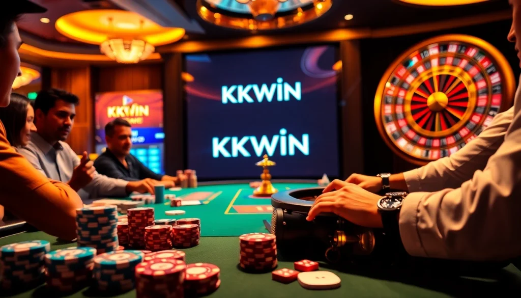Experience the thrill of kkwin gaming at an exciting casino table with poker chips and cards.