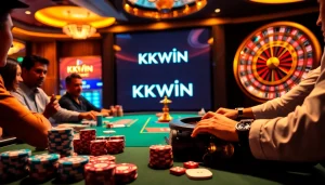 Experience the thrill of kkwin gaming at an exciting casino table with poker chips and cards.