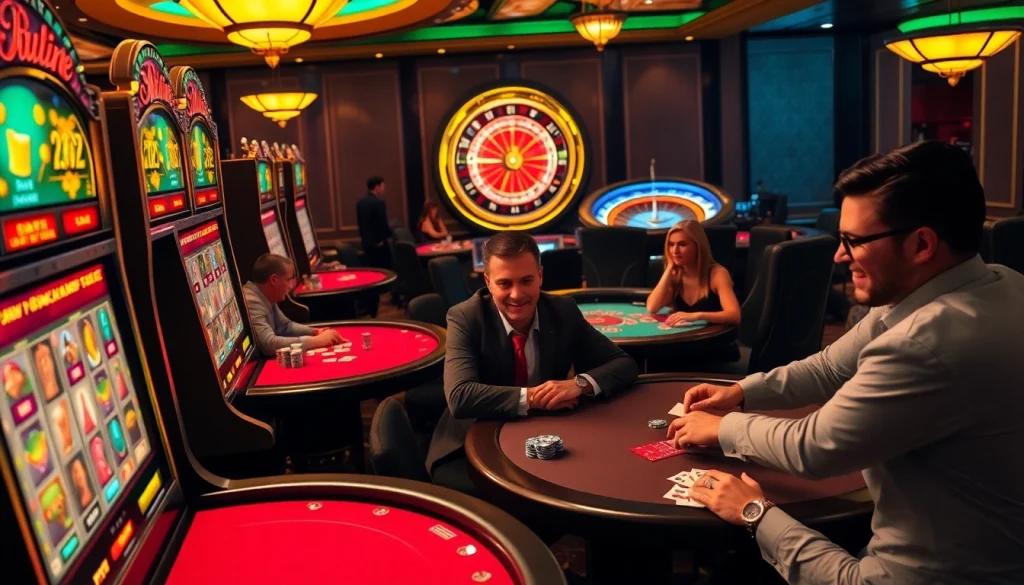 Exciting gaming action at F168 casino, showcasing poker and roulette with vibrant ambiance.