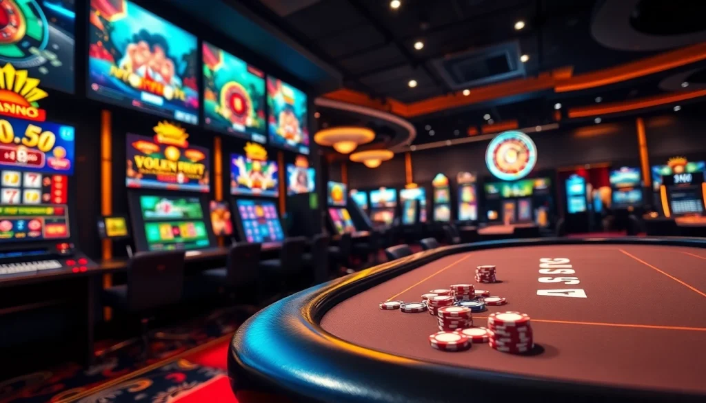 Experience thrilling games at Canada casinos online with vibrant digital screens and engaging poker setups.