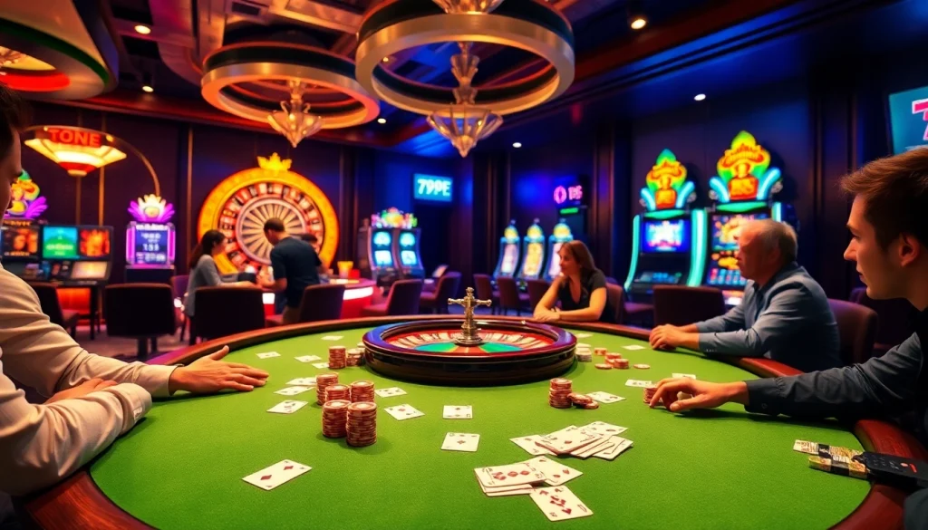 Engaging scene at https://789f.living/ casino with players at a poker table showcasing excitement and anticipation.