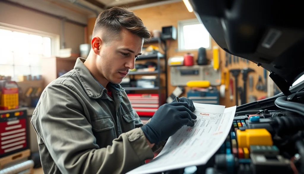 Repairing automotive fuses at https://bezpieczniki24.pl with professional equipment in a bright garage setting.